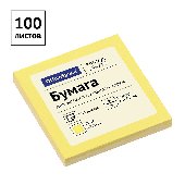 Самоклеящийся блок OfficeSpace 76*76мм, 100л, желтый, 299716, 299716