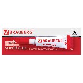 Клей моментальный (суперклей) BRAUBERG, ПРОЧНЫЙ, НОВАЯ УПАКОВКА 3 г, 605566