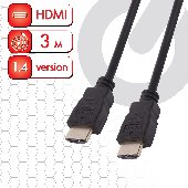 Кабель HDMI AM-AM, 3 м, SONNEN, для передачи цифрового аудио-видео, черный, 513121