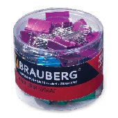 Зажимы для бумаг BRAUBERG, КОМПЛЕКТ 40 шт., 19 мм, на 60 листов, цвет металлик, пластиковый цилиндр, 223504