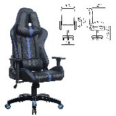 Кресло компьютерное BRABIX "GT Carbon GM-120", две подушки, экокожа, черное/синее, 531930