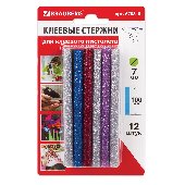 Клеевые стержни, диаметр 7 мм, длина 100 мм, цветные, С БЛЕСТКАМИ, КОМПЛЕКТ 12 шт., 6 цветов, BRAUBERG, 670319