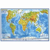 Карта мира физическая 101х66 см, 1:29М, с ламинацией, интерактивная, европодвес, BRAUBERG, 112377
