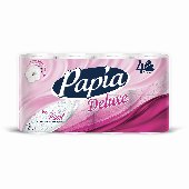 Бумага туалетная бытовая, спайка 8 шт., 4-слойная (8х16 м), PAPIA DELUXE, белая, 5080737