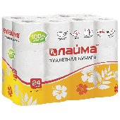 Бумага туалетная бытовая, спайка 24 шт., 2-х слойная (24х18,5 м), ЛАЙМА, белая, 128719