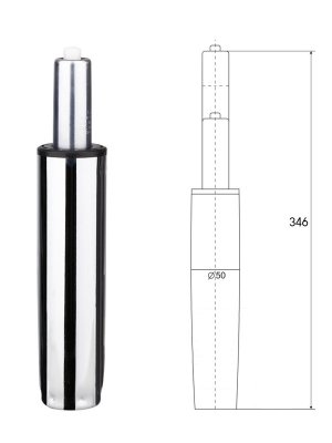 Газ-лифт короткий, хром, длина в открытом виде 346 мм, d - 50 мм