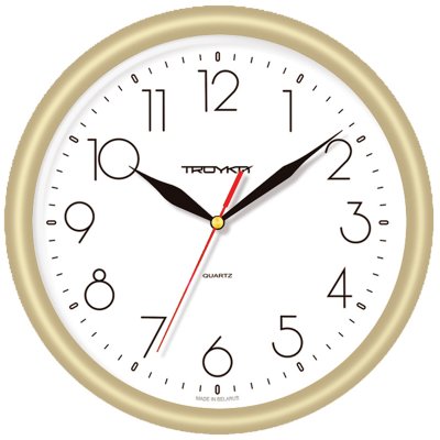Часы настенные ход плавный, Troyka 21271212, круглые, 24*24*3, золотистая рамка, 317170, 21271212