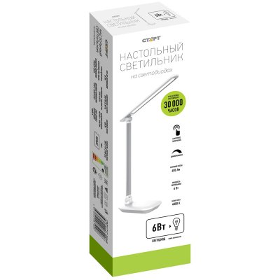 Светильник настольный на подставке СТАРТ CT111, 6Вт, LED, сенс. упр., белый, 348763, 14672