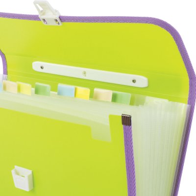 Портфель пластиковый BRAUBERG "Joy", А4 (330х245х35 мм), 13 отделений, с окантовкой, индексные ярлыки, салатовый, 227974