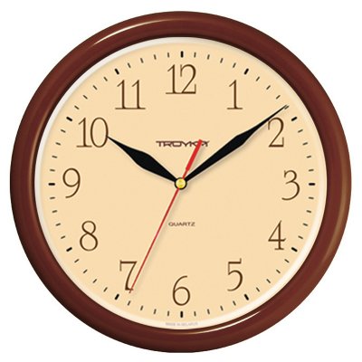Часы настенные ход плавный, Troyka 21234287, круглые, 24*24*3, коричневая рамка, 290819, 21234287