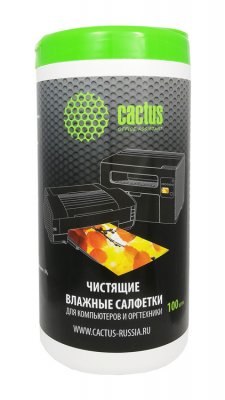 Салфетки влажные Cactus CS-T1002 для компьютеров и оргтехники, туба, 100шт
