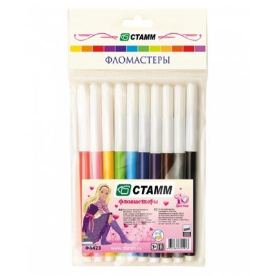 Фломастеры СТАММ "Алиса", 10цв., смываемые, пакет, европодвес, 323277