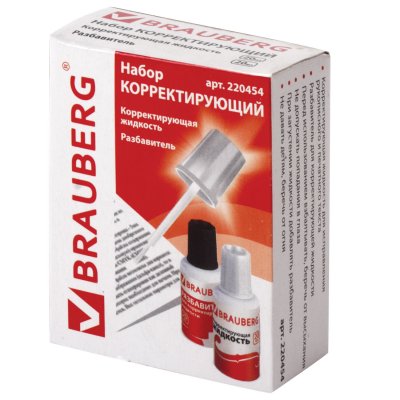 Корректирующий набор BRAUBERG, КОРРЕКТИРУЮЩАЯ ЖИДКОСТЬ + РАЗБАВИТЕЛЬ, 20+20 мл, 220454