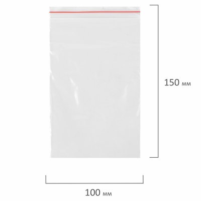 Пакеты с замком ZIP-LOCK "зиплок", комплект 100 шт., 100х150 мм, ПВД, толщина 32 мкм, STAFF, 608165