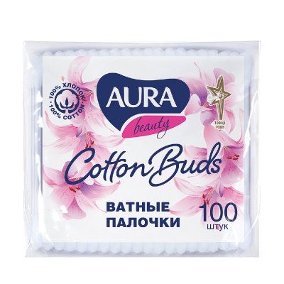 Ватные палочки КОМПЛЕКТ 100 шт., AURA, полиэтиленовый пакет, 1646, 6470