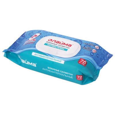 Салфетки влажные, 72 шт., ЛАЙМА Antibacterial, антибактериальные, клапан крышка, 129997