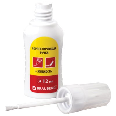 Ручка-корректор + корректирующая жидкость BRAUBERG, 12 мл, 2 в 1: металлический наконечник + кисточка, 225217
