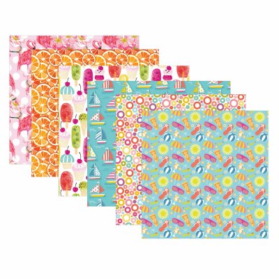 Цветная WASHI-бумага для декора "ЛЕТО", 15х15см, самоклеящаяся, 12 листов, 6 дизайнов, ОСТРОВ СОКРОВИЩ, 661720