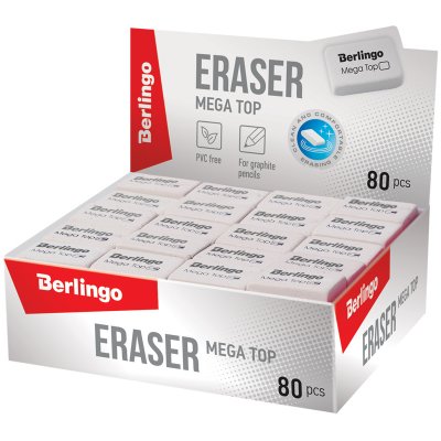 Ластик Berlingo "Mega Top", прямоугольный, натуральный каучук, 32*18*8мм, 220791