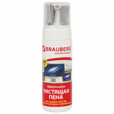 Чистящий набор BRAUBERG для ноутбуков, экранов, мониторов (салфетка микрофибра + пена 180 мл), 511693