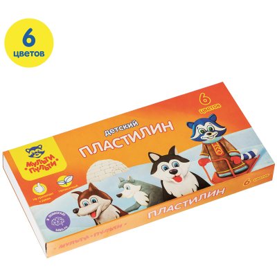 Пластилин Мульти-Пульти "Енот на Аляске", 06 цветов, 90г, со стеком, картон, 236486