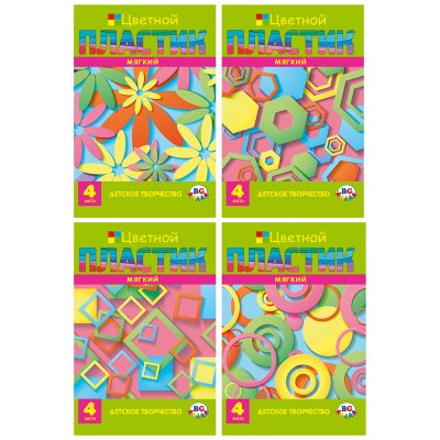 Цветной мягкий пластик BG "EVA. Geometric shapes" А4, 4л., 4цв., в папке, 329061, ЦПлМ4_П4 2452
