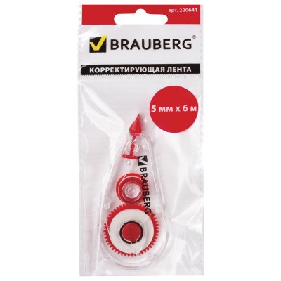 Корректирующая лента BRAUBERG "Red Power", 5 мм х 6 м, в упаковке с европодвесом, 220641