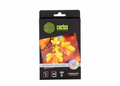 Фотобумага Cactus Prof CS-HGA626020, А6 (10x15), 260г/м2, глянцевая, для струйной печати, 20л., белая