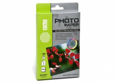 Фотобумага Cactus CS-GA618050, А6 (10x15), 180г/м2, глянцевая, для струйной печати, 50л., белая