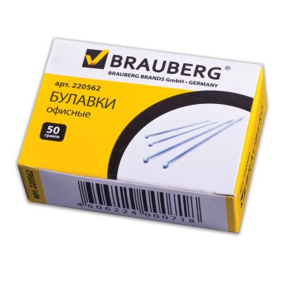 Булавки офисные BRAUBERG, 24 мм, 500 шт., в картонной коробке, 220562