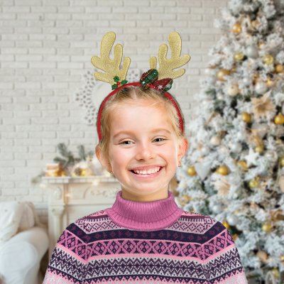 Ободок новогодний с рожками, 24,5х21 см, пластик, цвет - красный/золотистый, ЗОЛОТАЯ СКАЗКА, 592005