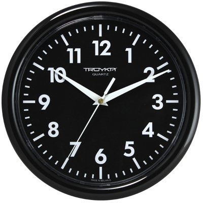 Часы настенные ход плавный, Troyka 21200204, круглые, 24*24*3, черная рамка, 317168, 21200204