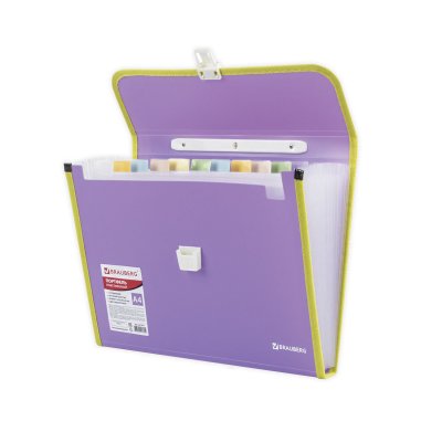 Портфель пластиковый BRAUBERG "Joy", А4 (330х245х35 мм), 13 отделений, с окантовкой, индексные ярлыки, фиолетовый, 227977