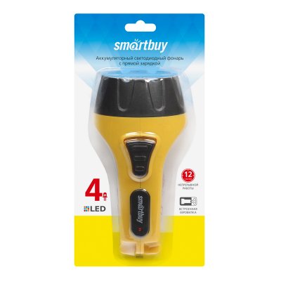 Фонарь Smartbuy SBF-84-Y, аккумуляторный, светодиодный, 4 LED, прямая зарядка от сети, желтый, 283169, SBF-84-Y