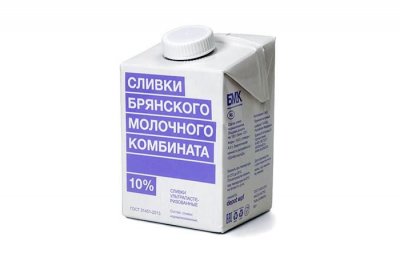 Сливки БМК 10% ультрапастеризованные, 500г с крышкой в упаковке по 6шт.