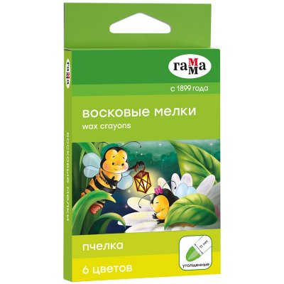 Мелки восковые "Пчелка", 6цв., круглые, картон, европодвес, 324946, 2711192