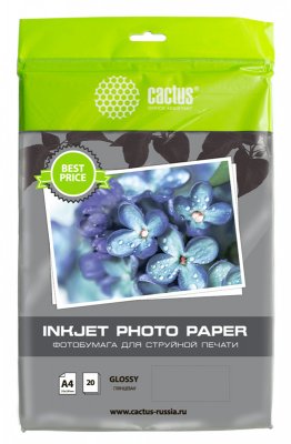 Фотобумага Cactus CS-GA413020ED, A4, 130г/м2, глянцевая, для струйной печати, 20л., белая