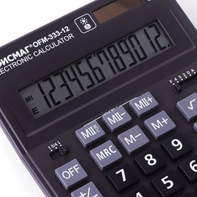 Калькулятор ОФИСМАГ настольный OFM-333, 12 разрядов, двойное питание, ЧЕРНЫЙ, 200x154 мм, 250462
