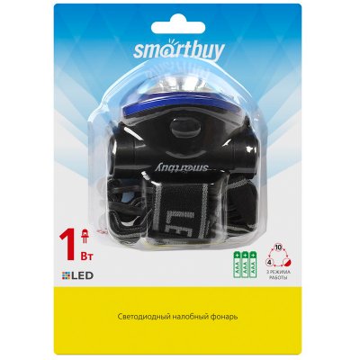 Фонарь налобный Smartbuy SBF-HL017-B, светодиодный, 1Вт, 3*ААА (не в комплекте) черный, 265961, SBF-HL017-B