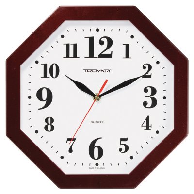 Часы настенные ход плавный, Troyka 41431416, восьмигранные, 29*29*3,5, бордовая рамка, 290823, 41431416