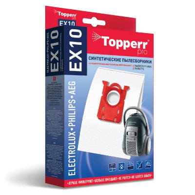 Мешок для пылесоса (пылесборник) синтетический TOPPERR EX10, ELECTROLUX, PHILIPS, AEG, КОМПЛЕКТ 4 шт., 1404