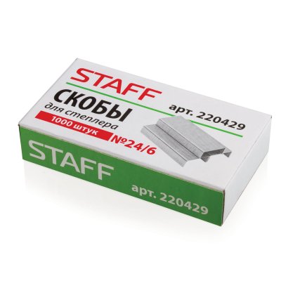 Скобы для степлера №24/6, 1000 штук, STAFF, до 30 листов, 220429