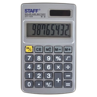 Калькулятор карманный металлический STAFF STF-1008 (103х62 мм), 8 разрядов, двойное питание, 250115