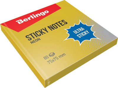 Самоклеящийся блок Berlingo "Ultra Sticky", 75*75мм, 80л, золотой неон, 323560, LSn_39208