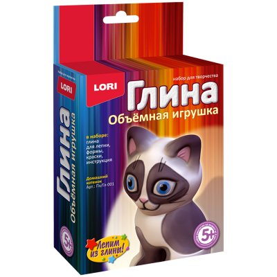 Набор для изготовления объемной игрушки из глины Lori "Домашний котенок", картонная коробка, 299683, Пз/Гл-001