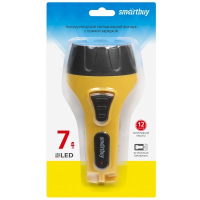 Фонарь Smartbuy SBF-86-Y, аккумуляторный, светодиодный, 7 LED, прямая зарядка от сети, желтый, 265957, SBF-86-Y