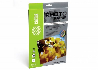 Фотобумага Cactus CS-MA410020, A4, 100г/м2, матовая, для струйной печати, 20л., белая