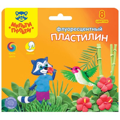 Пластилин Мульти-Пульти "Енот на острове Куба", 08 цветов, 120г, воск., флуор., стек, картон, европодвес, 243010