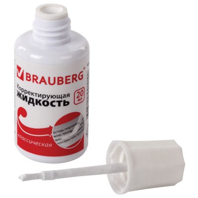 Корректирующая жидкость BRAUBERG "Classic", быстросохнущая, 20 мл, с кисточкой, 220255