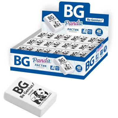 Ластик BG "Panda", прямоугольный, термопластичная резина, ассорти, 33*21*9мм, 302164
